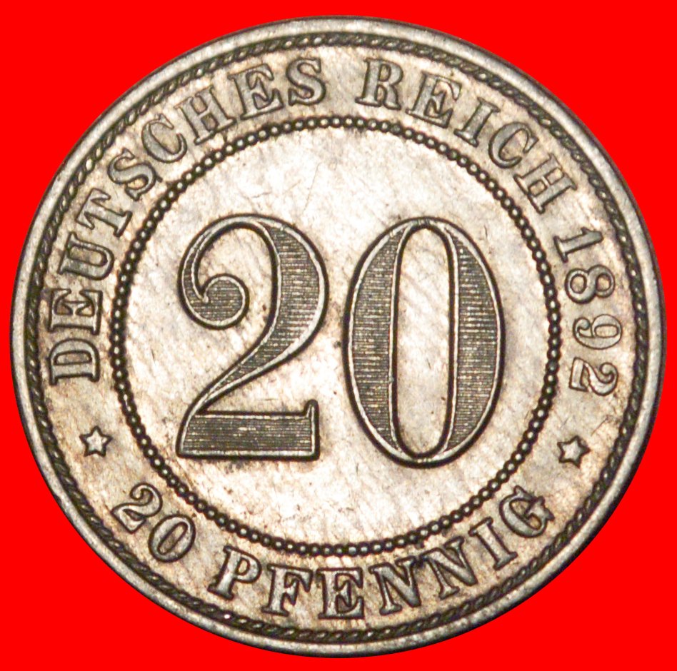  * ADLER (1890-1892): DEUTSCHLAND ★ 20 PFENNIG 1892A! WILHELM II. (1888-1918) SELTEN!★OHNE VORBEHALT!   