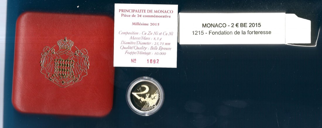  2015 2 Euro Gedenkmünze Monaco 800 Jahre Schloss Forteresse PP /OVP Top Frank Maurer Koblenz J808   