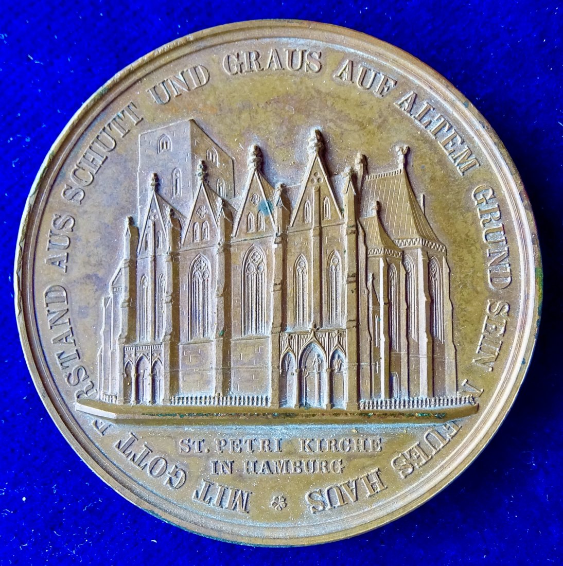  Hamburg Spenden- Medaille 1849 St Petri Kirche nach dem Feuer von 1842   