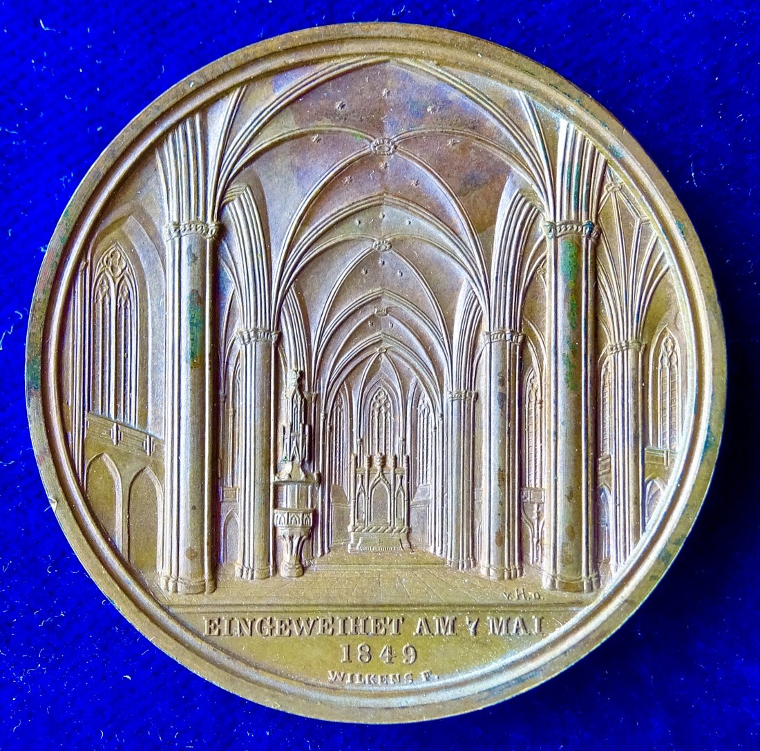  Hamburg Spenden- Medaille 1849 St Petri Kirche nach dem Feuer von 1842   