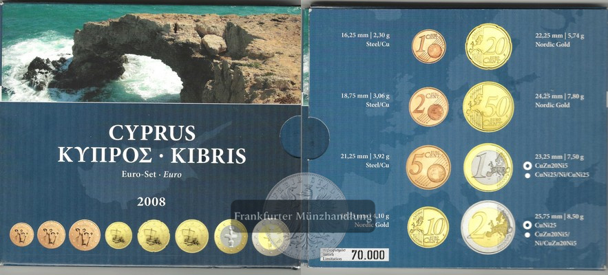  Zypern  Euro-Kursmünzensatz 2008  FM-Frankfurt   