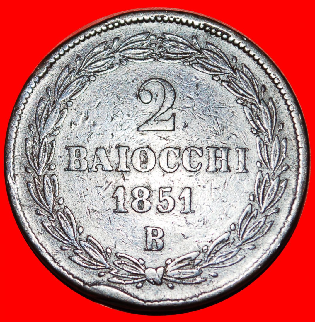 * PIUS IX (1846-1870): ITALY ★ PAPAL STATES 2 BAIOCCHI V 1851B! RARE! LOW START ★ NO RESERVE!