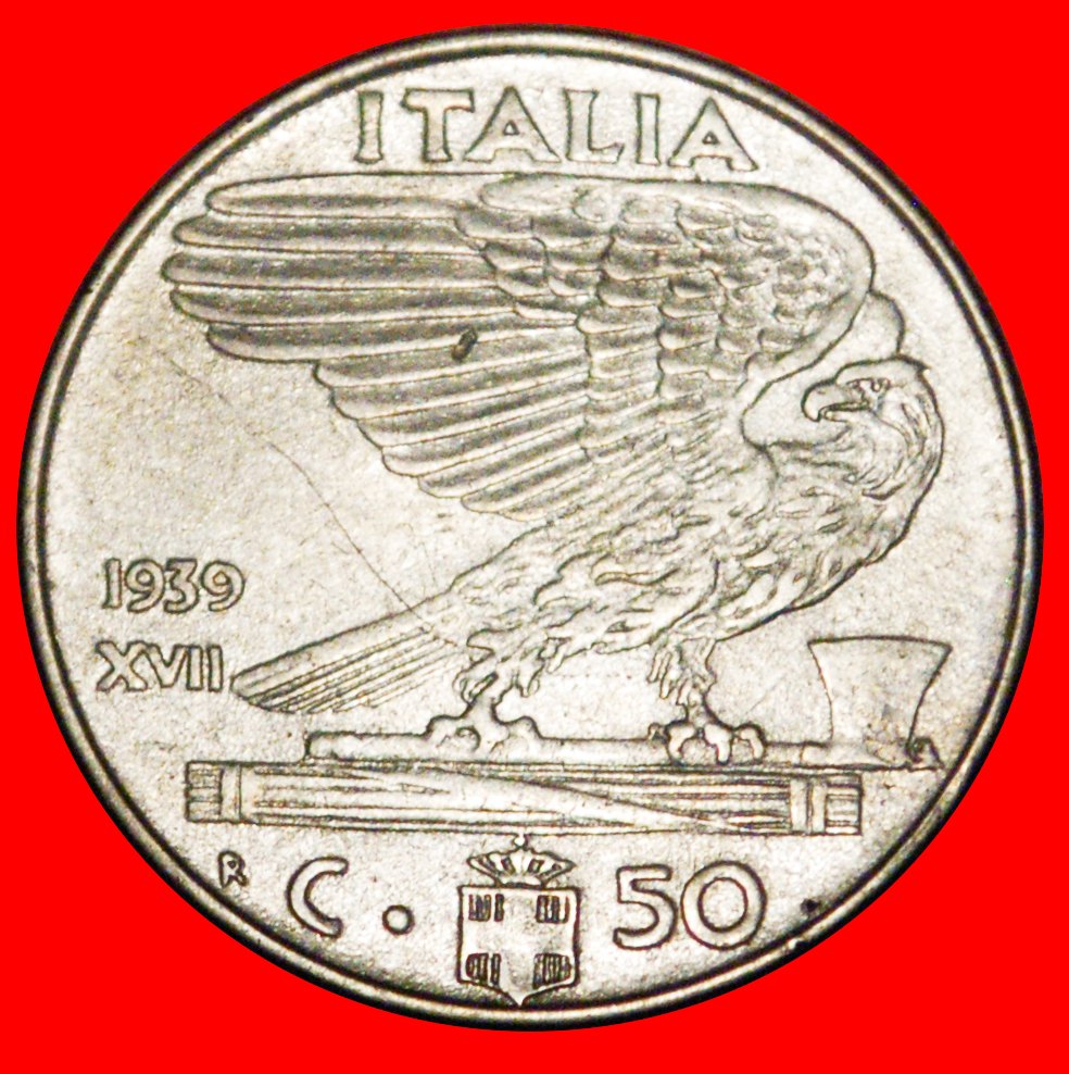  * SAVOYEN WAPPEN (1936-1943): ITALIEN ★ 50 CENTESIMI XVII 1939R! VIKTOR EMANUEL III.★OHNE VORBEHALT!   