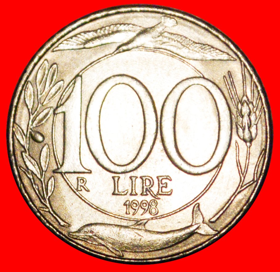 * BIRD AND DOLPHIN (1993-2001): ITALY ★ 100 LIRE 1998R MINT LUSTRE!★LOW START ★ NO RESERVE!