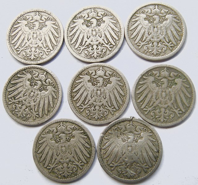  Kaiserreich, 8 x 5 Pfennig, 1890-1896 großer Adler   
