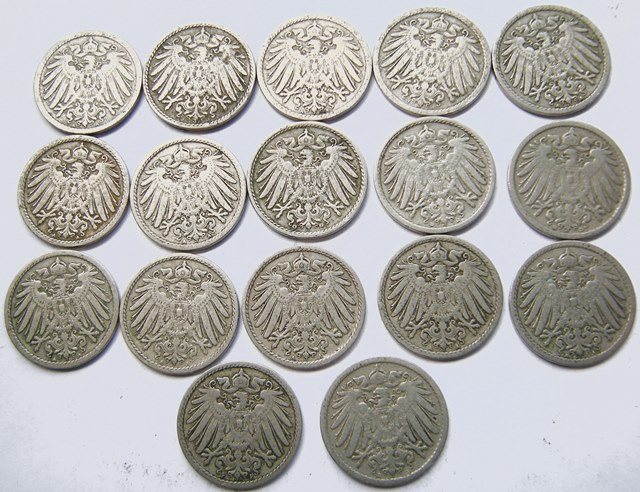  Kaiserreich, 17 x 5 Pfennig, großer Adler, 1897-1899   