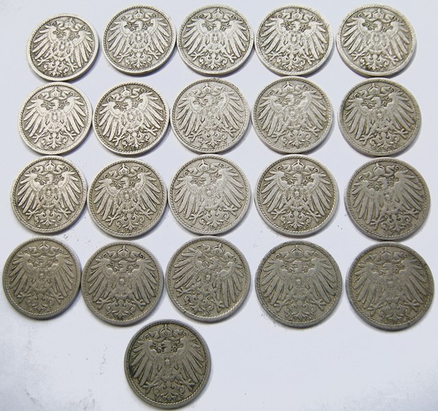  Kaiserreich, 21 x 5 Pfennig, großer Adler, 1900-1905   