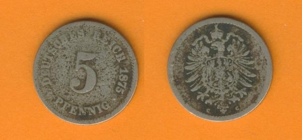  Kaiserreich 5 Pfennig 1875 C   