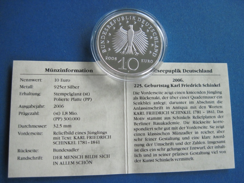  10 Euro Münze PP 2006 F Karl Friedrich Schinkel, Polierte Platte   