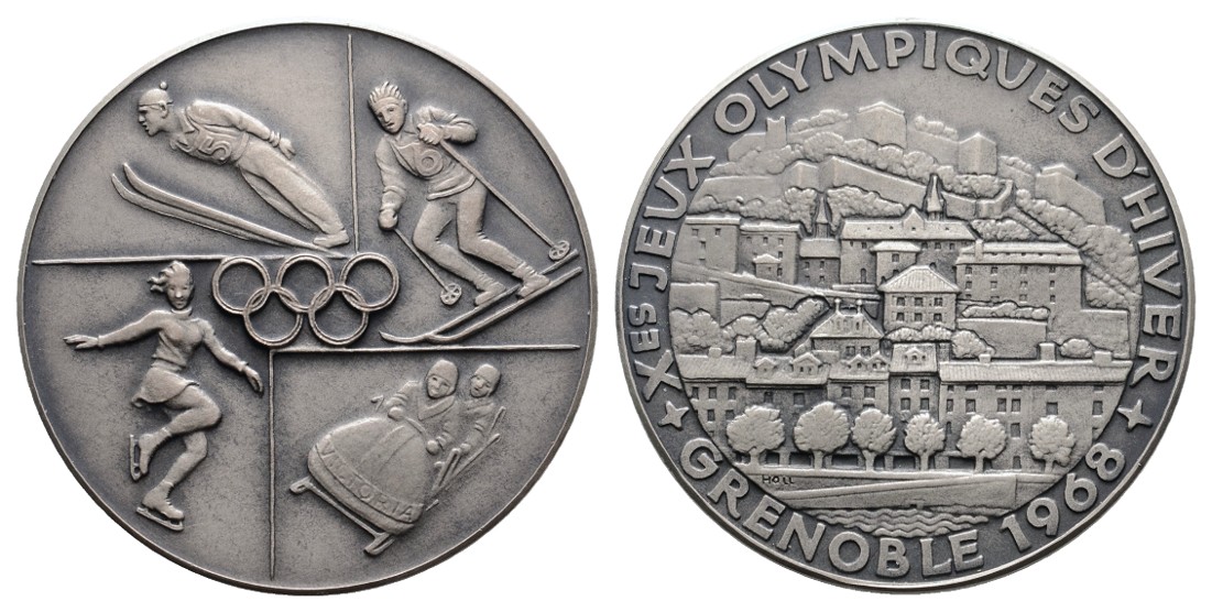  Linnartz GRENOBLE, Olympiade, Silbermedaille 1968, 25,32/fein, 40mm, Mattiert, st   