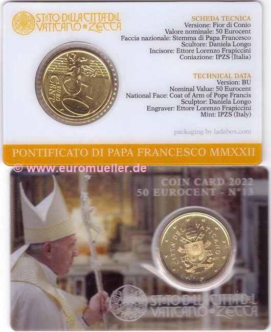 Vatikan 50 Cent 2022...in Coincard No. 13   