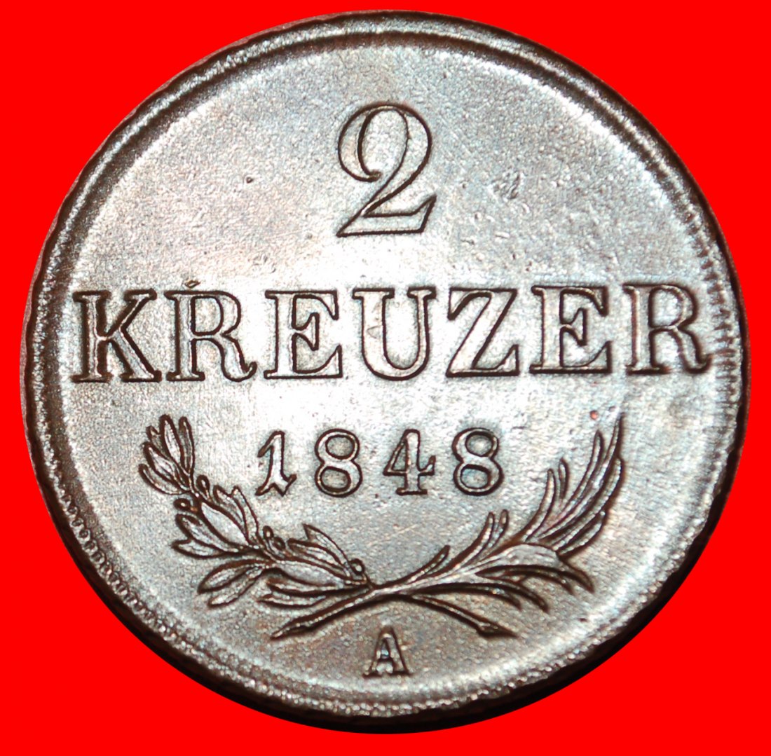  * REVOLUTION: AUSTRIA ★ 2 KREUZER 1848A RARE UNC! FERDINAND I (1835-1848) LOW START ★ NO RESERVE!   