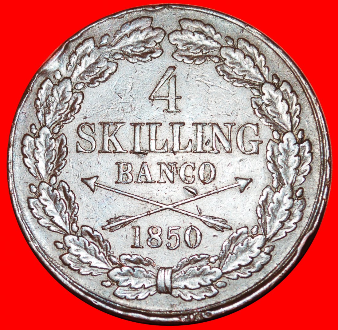 * NORWAY: SWEDEN ★ 4 SKILLING BANCO 1850 UNCOMMON! OSCAR I (1844-1859) LOW START ★ NO RESERVE!   
