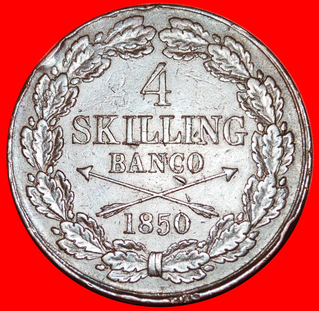 Ⰶ NORWAY: SWEDEN ★ 4 SKILLING BANCO 1850 UNCOMMON! OSCAR I (1844-1859) LOW START ★ NO RESERVE!