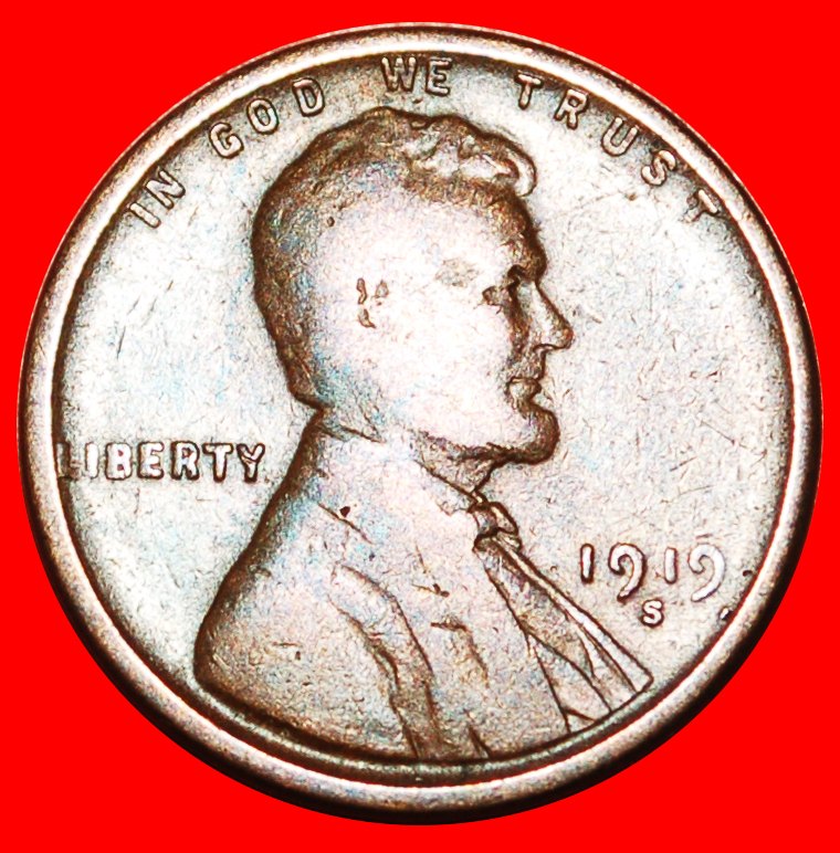  * WEIZEN PENNY (1909-1958): USA ★ 1 CENT 1919S! UNGEWÖHNLICH! LINCOLN (1809-1865)★OHNE VORBEHALT!   