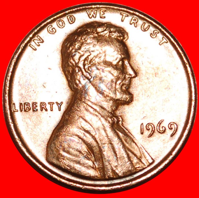  * MEMORIAL (1959-1982): USA ★ 1 CENT 1969 MINT LUSTRE! LINCOLN (1809-1865) LOW START ★ NO RESERVE!   
