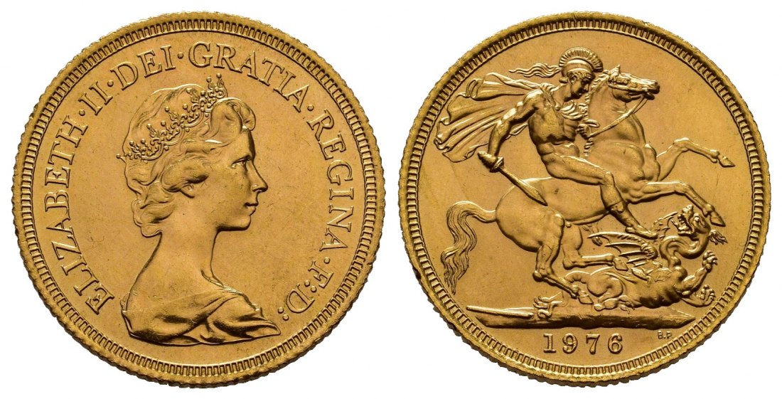 PEUS 7892 Grossbritannien 7,32 g Feingold. Elizabeth II. (1952 - heute) Sovereign GOLD 1976 Kl. Kratzer, Vorzüglich +