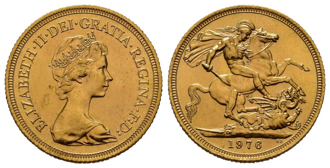 PEUS 7895 Grossbritannien 7,32 g Feingold. Elizabeth II. (1952 - heute) Sovereign GOLD 1976 Kl. Kratzer, Vorzüglich +