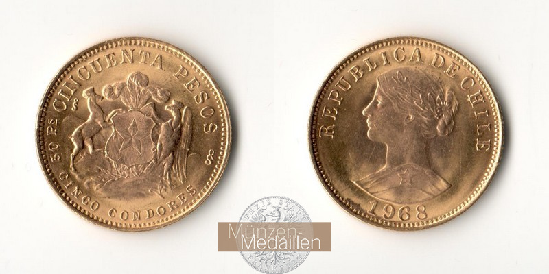 Chile MM-Frankfurt Feingold: 9,15g 50 Pesos 1968 