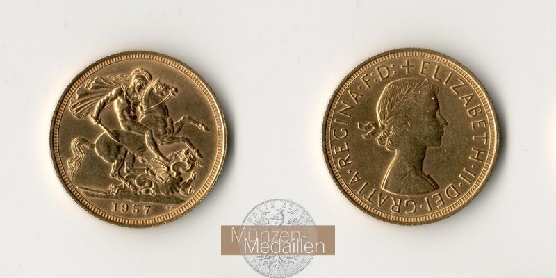 Grossbritannien MM-Frankfurt Feingewicht: 7,32g Gold Sovereign 1957 