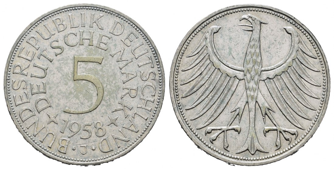 PEUS 7916 Bundesrepublik Deutschland  5 Mark 1958 J Sehr schön