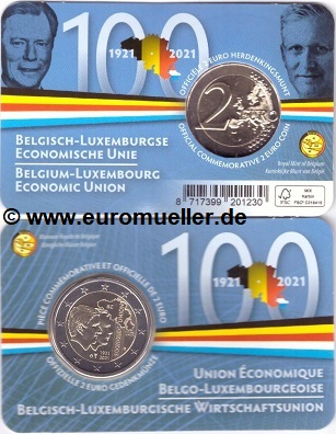 Belgien 2 Euro Gedenkmünze 2021...BLEU...franz. Coincard   