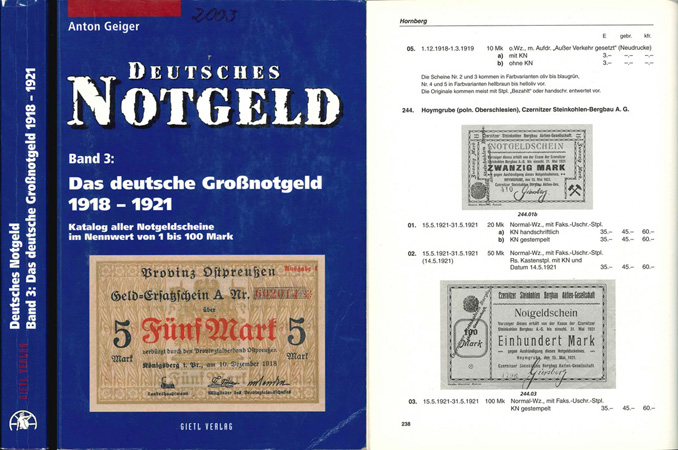  Geiger A.; Deutsches Notgeld; Band 3: Das Deutsche Großnotgeld 1918 - 1921; Regenstauf 2003   