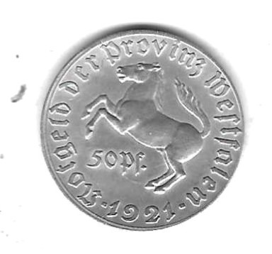  Westfalen 50 Pfennig 1921, Alu, Stempelglanz, siehe Scan unten   
