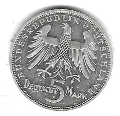 BRD 5 Mark 1955 Friedrich Schiller, Original, Stempelglanz leichte Kratzer, Silber 11,2 gr. 0,625,   