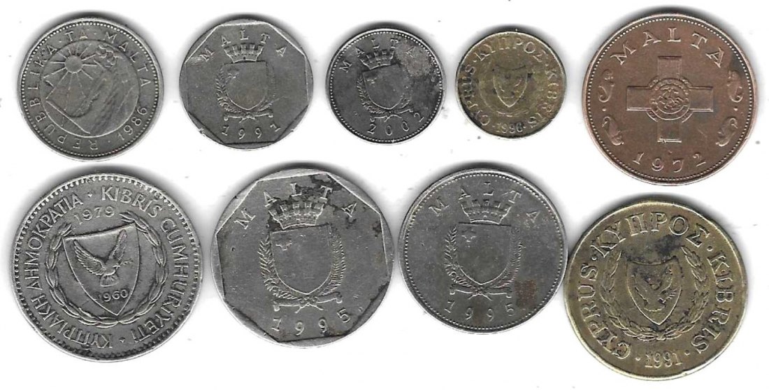  Malta Lot mit 9 Münzen, SS - Stempelglanz, Einzelaufstellung und Scan siehe unten   