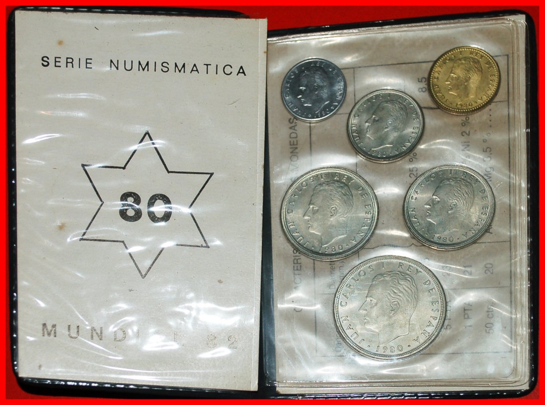 * FOOTBALL WORLD CUP 1982: SPAIN ★ MINT SET 1980 6 COINS! JUAN CARLOS I★LOW START ★ NO RESERVE!