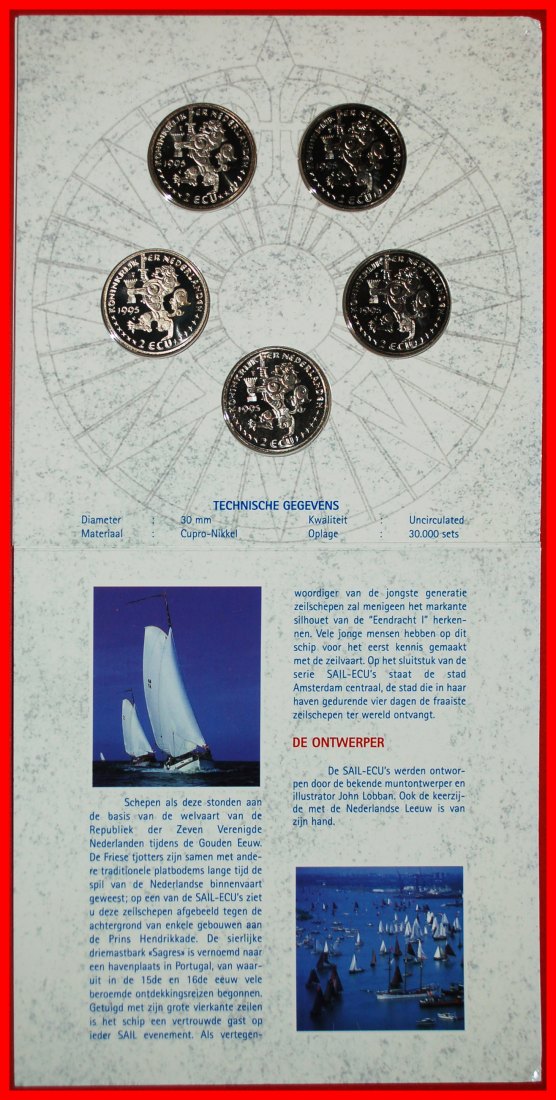  * BEATRIX (1980-2013): NETHERLANDS★PROOF SET 2 ECU 1995 (5 COINS) SHIPS! COA★LOW START ★ NO RESERVE!   