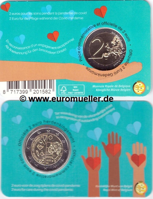 Belgien 2 Euro Gedenkmünze 2022...Covid-Pflege...niederl. Coincard   