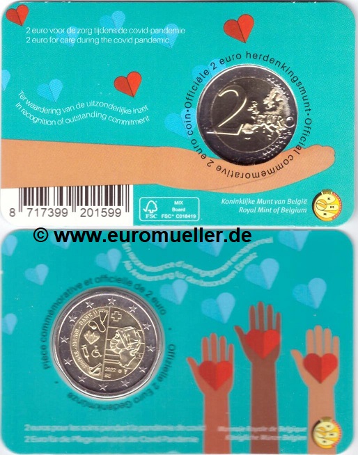 Belgien 2 Euro Gedenkmünze 2022...Covid-Pflege...franz. Coincard   