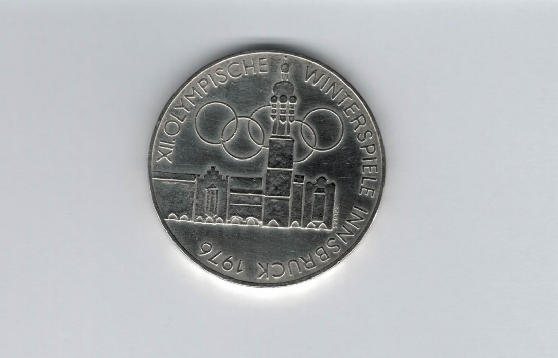  100 Schilling 1976 Winterolympiade Innsbruck Stadtturm Hall silber Österreich 2. Republik (01914/6)   