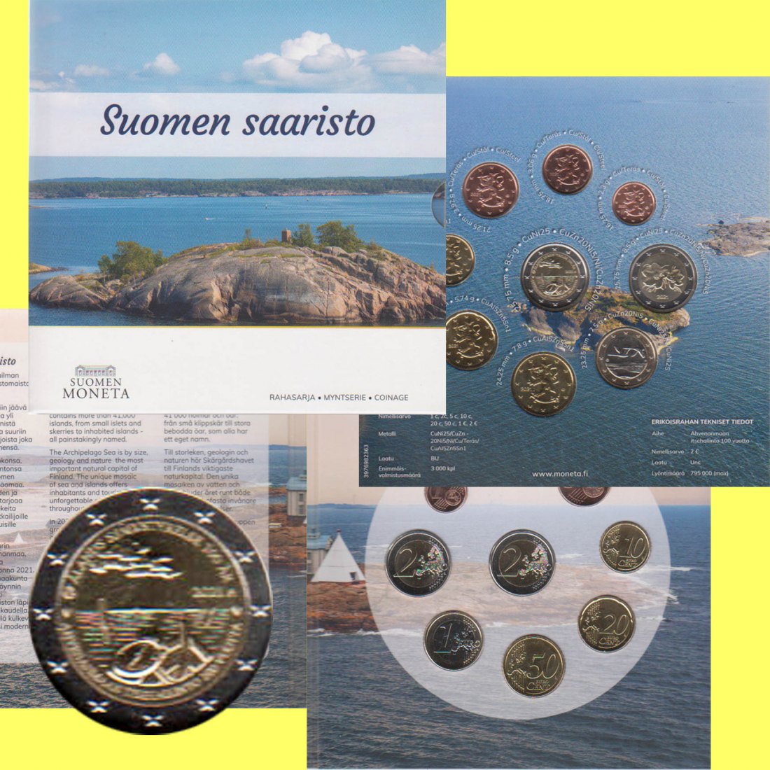  Offiz. KMS Finnland *Finnisches Archipel* 2021 mit 2€-SM 9 Münzen nur 3.000St!   