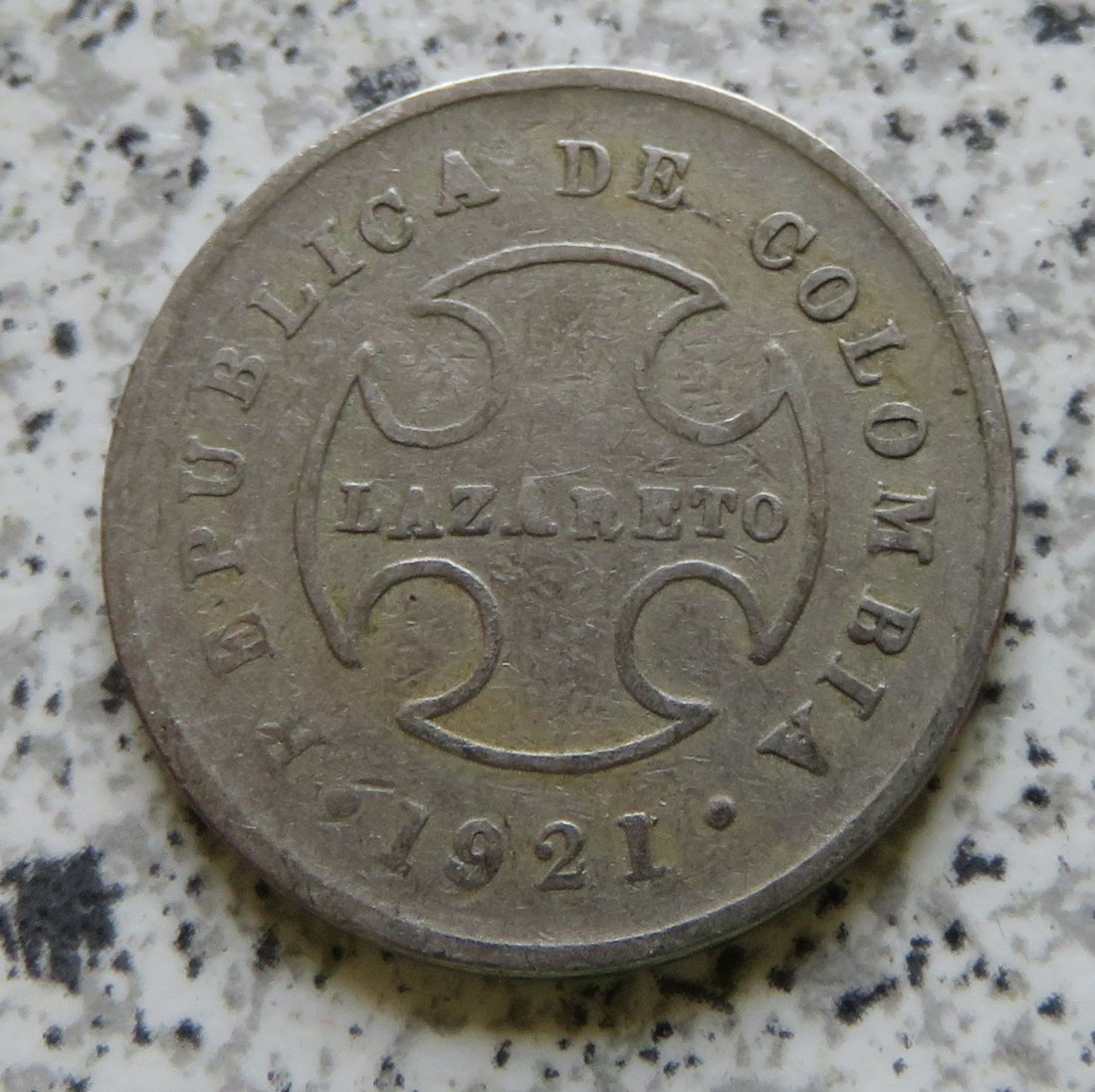  Kolumbien Lazarettmünze 10 Centavos 1921, selten   