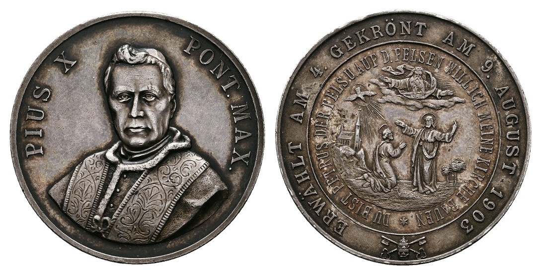  Linnartz VATIKAN Pius X. Silbermedaille 1903 auf seine Wahl R! kl.Rdf.fstgl Gewicht: 14,8g   