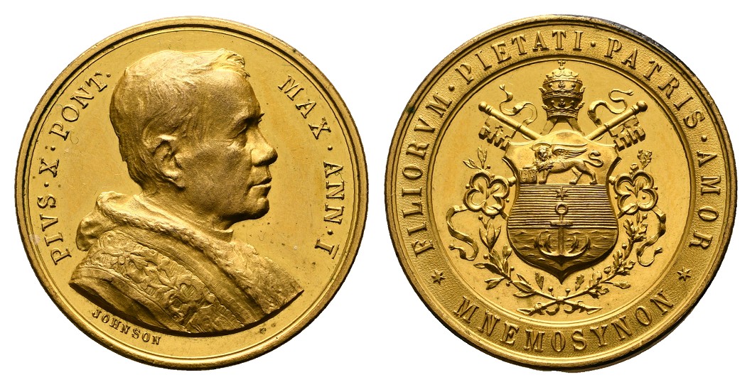  Linnartz VATIKAN Pius X. vergoldete Bronzemedaille 1903(Johnson) auf seine Wahl stgl Gewicht: 11,6g   