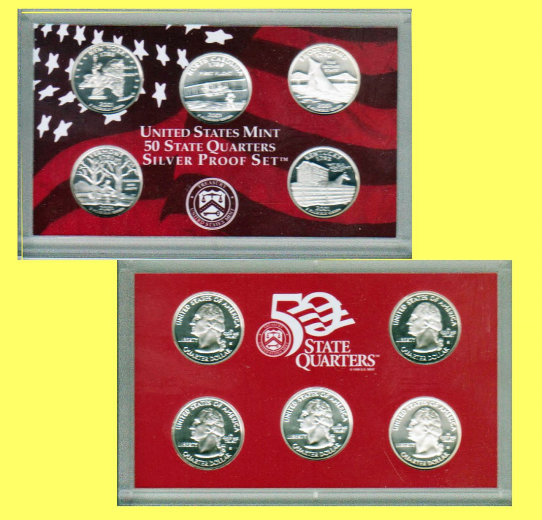  USA United States Mint 50 State Quarters Silber Proof Set 2001   