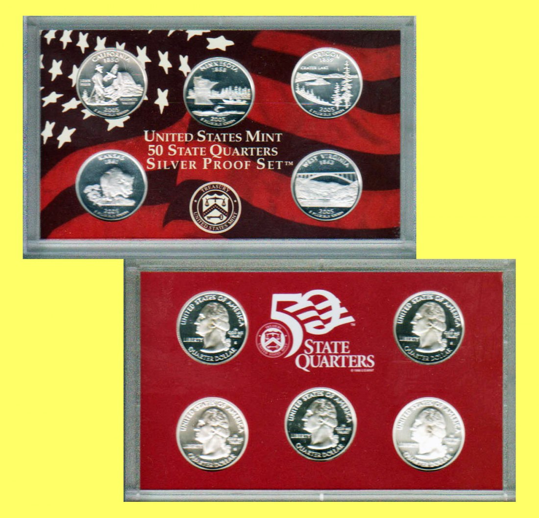  USA United States Mint 50 State Quarters Silber Proof Set 2005   
