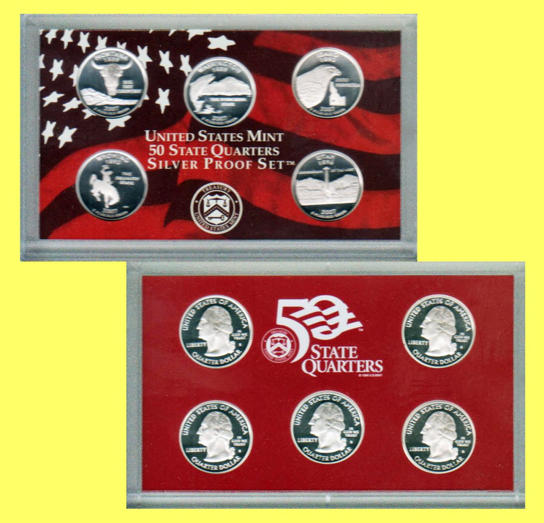  USA United States Mint 50 State Quarters Silber Proof Set 2007   