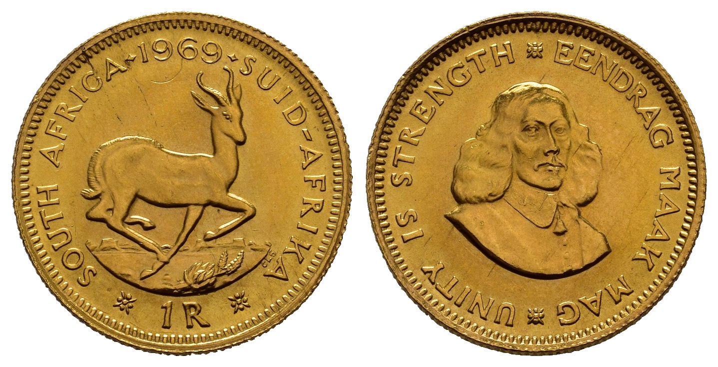 PEUS 7974 Südafrika 3,66 g Feingold 1 Rand GOLD 1969 Kl. Kratzer, fast Stempelglanz