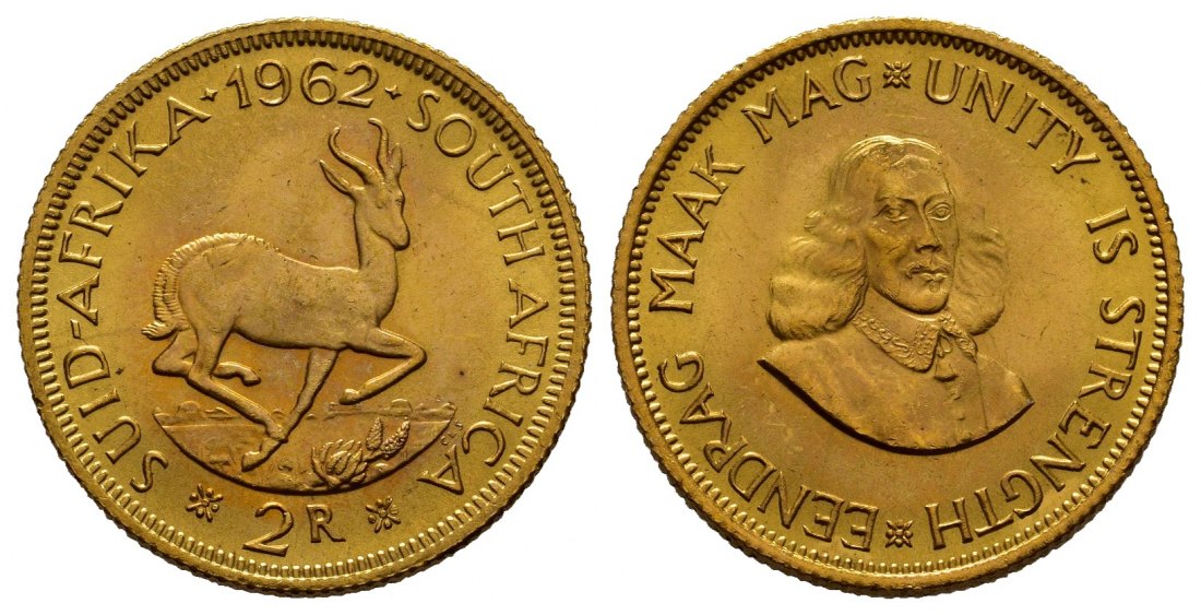 PEUS 7975 Südafrika 7,32 g Feingold 2 Rand GOLD 1962 Kl. Kratzer, Vorzüglich +
