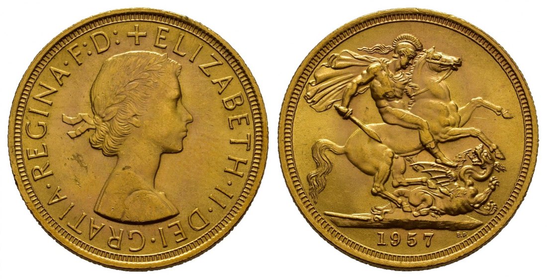 PEUS 7976 Grossbritannien 7,32 g Feingold. Elizabeth II. (1952 - heute) Sovereign GOLD 1957 Vorzüglich