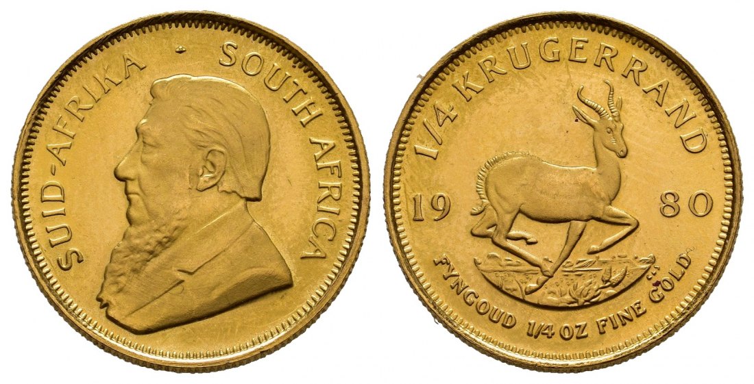 PEUS 7982 Süd-Afrika 7,78 g Feingold 1/4 Krügerrand GOLD 1/4 Unze 1980 Vorzüglich