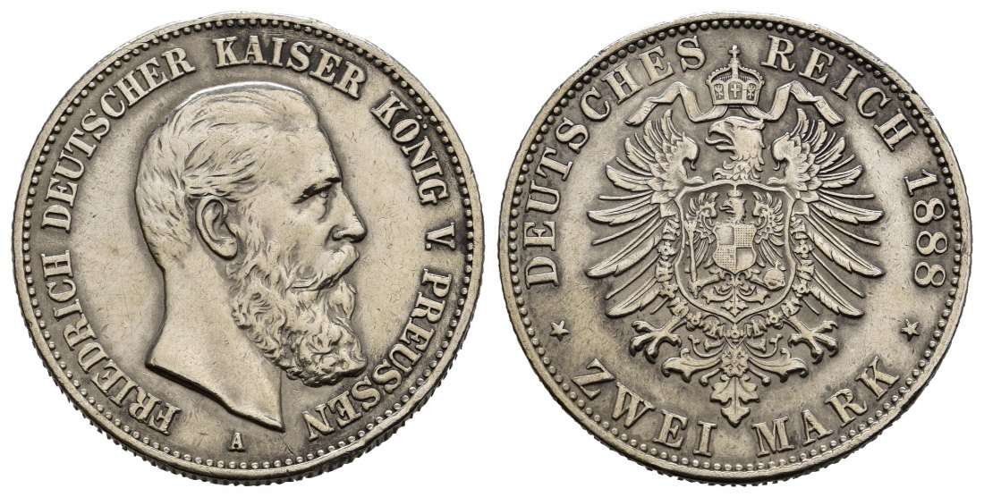 PEUS 7987 Kaiserreich - Preußen Friedrich III. (09.03.- 15.06.1888) 2 Mark 1888 A Randfehler, sehr schön
