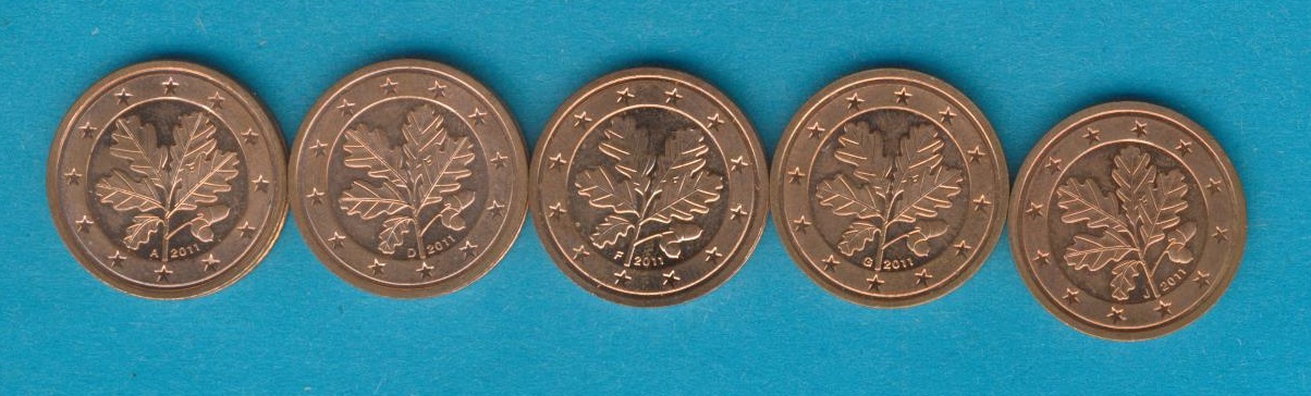  Deutschland 2 Cent 2011 A,D,F.G.J kompl.   