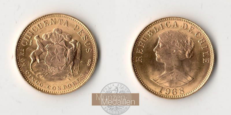 Chile MM-Frankfurt Feingold: 9,15g 50 Pesos 1968 