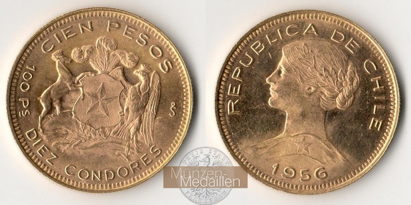 Chile MM-Frankfurt Feingold: 18,30g 100 Pesos 1956 